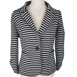 Ambition Notched Collared Single Button Ruched Sleeve Stretch Striped Blazer M